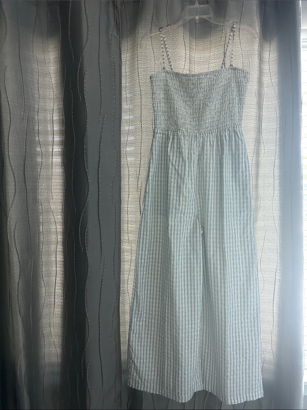 O'Neill Blue and White Striped Smocked Wide-Leg Jumpsuit